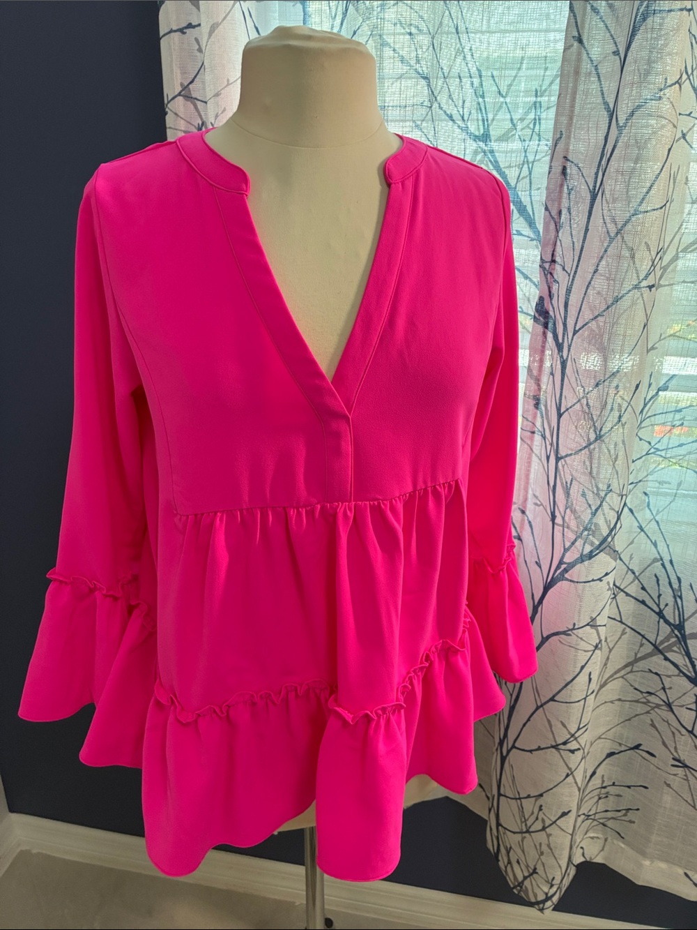 Pomander Place Hot Pink Tiered V-Neck Blouse